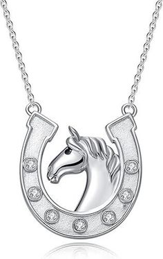 925 Sterling Silver Horse Horseshoe Pendant Necklace Jewelry Gift for Women Girl   Horseshoe Necklaces Design:The element of the necklace is combined with the horse and horseshoe.Horses are considered symbols of the attainment of wealth and high rank.They’ve been seen as steady,trusted companions. They are symbols of triumph and success Horseshoe Horse Necklace:This Horseshoe horse necklace is designed especially for cowgirls and horse lovers. it fits any occasion as daily wearing at home and office U Shaped Horseshoe Horse Necklace Material:The horse necklace is made of 925 sterling silver. Does not contain any allergic element, and is lead-safe, nickel-safe, cadmium-safe Horse Pendant Necklace Size:The pendant size is 0.88inch*0.86inch,and the length of the chain is 18+2inch.The horse pe Horseshoe Pendant, Horseshoe Necklace, Silver Horse, Horse Necklace, Horses Pendant, Delicate Jewelry, Necklace Sizes, Fine Jewellery Necklace, Necklace Designs