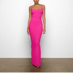 New With Tags Soft Lounge Ribbed Maxi Hot Pink Pink Maxi Dress With Straight Neckline For Evening, Fitted Evening Dress With Straight Neckline For Spring, Donut Ice Cream, Sweet 16, Hot Pink, Ice Cream, Lounge, Maxi Dress, Womens Dresses