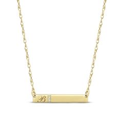 This elegant necklace features a bar crafted in 10K yellow gold. Three round diamonds sparkle beside an initial inscribed in a swirling script front. The pendant sways from an 18-inch rope chain that secures with a spring ring clasp. Elegant Necklace, Elegant Necklaces, Accessories Jewelry Necklace, A Bar, Rope Chain, Bar Necklace, Spring Rings, Personalized Jewelry, Diamond Jewelry