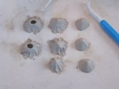 the tools are laying on the table ready to be used in making clay flowers and leaves