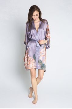 KIM + ONO Silk Kiku Short Kimono Robe Silk Wrap Robe With Tie Waist, Silk Wrap Kimono, Silk Robe With Tie Waist For Spring, Spring Silk Robe With Tie Waist, Silk Spring Kimono With Tie Waist, Silk Kimono With Tie Waist For Spring, Spring Silk Kimono With Belt, Spring Silk Kimono With Tie Waist, Elegant Silk Kimono With Tie Waist