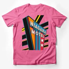 Retro Niagara Motel Graphic Tee, Vintage Inspired Bold Stripes and Neon Sign Design T-Shirt Male T-Shirt Custom graphic T-Shirt.Customize your color Maternity Graphic Tees, Classic Movie Characters, Moon Graphic Tee, Typography Tees, Graphic Tee Vintage, Animal Graphic Tee, Text Tee, Warriors T Shirt, Cat Graphic Tee