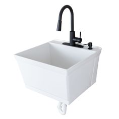 Easily mount our 19-gallon utility sink to your walls for an elegant, modern solution. Mounting kit matches the tub, making it look seamless and unnoticeable. Tub is made of durable thermoplastic that is made to last. White floating tub kit matches any aesthetic. High arc design faucet with integrated supply lines comes with a matching soap dispenser. Utility sink kit contains tub, faucet, rubber stopper, p-trap, mounting kit, and hardware. Cambridge Resources 23.5-in x 22.875-in 1-Basin White Wall Mount Utility Tub with Drain and Faucet Rubber | 040 US3507 Small Utility Sink, Floating Tub, Slop Sink, Mudroom Remodel, Matte Black Faucet, Deep Sink, Basin White, Laundry Room Sink, Black Faucet