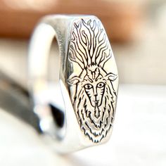 Forest Spirit signet – Digby & Iona Make Enamel Pins, Forest Spirit, Silver Signet Ring, Memento Mori, Canvas Pouch, Ear Jewelry, Silver Man, Signet Ring