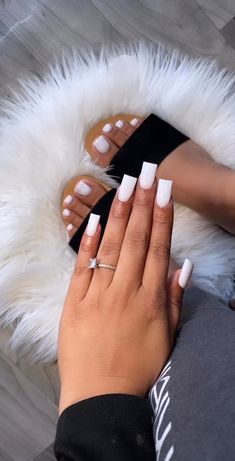 Matching Fingers And Toe Nails, Toe And Nails Matching, White Nails And Toes Matching, Matching Hands And Toes Nails, Acrylic Toes White, Matching Toes And Nails Acrylic, Matching Finger And Toe Nails, Acrylic Nails And Toes Matching Ideas, Short Nails And Toes Matching