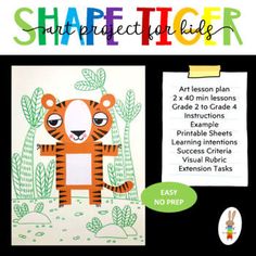 an art lesson for children to learn how to draw and color with the shape tiger