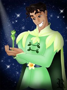 a cartoon character holding a flower in his hand and smiling at the camera with stars in the background