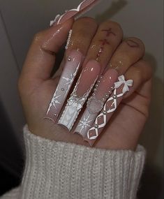 Christmas Nail Sets, Dec Nails, Ice Spice, Baddie Nails, Face Beat, Long Square Acrylic Nails, Unique Acrylic Nails