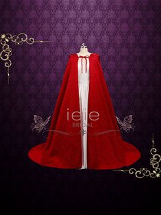 Stunning red hooded cloak cape with ruffles at the edge. Perfect with any wedding dress, formal gown, or any special occasion. ITEM INFO ---------------- ✧SKU: Y170903C ✧Length: Approx 76 inches ✧Color Options: Red or Ivory (other color in plain fabric possible) ✧Turn around time: approx 4-6 weeks, rush order please inquire before you order. STANDARD SIZE CHART --------------------------------- ✧ http://www.ieiebridal.com/pages/size-and-color-chart CUSTOM SIZE -------------------- ✧ Measurement Red Fantasy Style Wedding Dress, Elegant Red Medieval Wedding Dress, Red Medieval Dress For Fantasy Events, Elegant Red Costume For Cosplay, Red Fitted Wedding Costume, Red Fantasy Medieval Dress For Costume Party, Red Fantasy Wedding Dress, Medieval Wedding Costume For Halloween, Elegant Medieval Costume Dress In Red