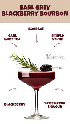 Earl Grey Blackberry Bourbon Blackberry Cocktails, Blackberry Bourbon, Blackberry Cocktail, Pear Liqueur, Spiced Pear