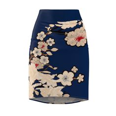 This high quality AOP pencil skirt features a dark blue floral pattern. Comfortable and soft. 95% Polyester 5% Spandex. Mid waist fit. Cute skirts for women. Elegant Fitted Printed Bottoms, Elegant Printed Skirt, Chic Fitted Printed Skirt, Blue Pencil Mini Skirt For Spring, Elegant Blue Pencil Skirt For Party, Floral Print Stretch Midi Skirt, Fitted Floral Print Pencil Skirt For Work, Floral Print Mini Skirt For Work, Floral Print Fitted Pencil Skirt For Work