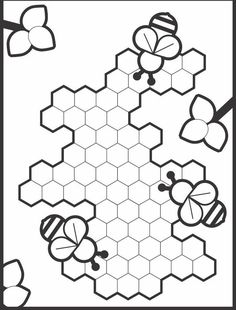 the bees and honeycombs coloring page is shown in this black and white version