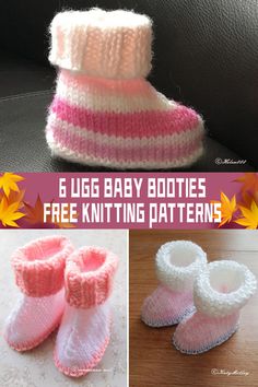 four baby booties with free knitting patterns and instructions to make them look like slippers