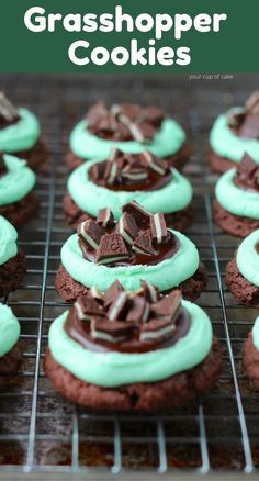 chocolate and mint grasshopper cookies on a cooling rack with text overlay that reads, how to make grasshopper cookies