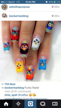 Furby Art, Furby Boom, Kawaii Nails, Funky Nails, Manicure E Pedicure, Steam Punk, Swag Nails, Makeup Nails, Cute Nails