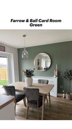 an image of a dining room with green walls