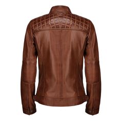 ✔Outer Shell: Real Leather - Inner Shell: Quilted Lining - Shoulders: Decorative Diamond Design - Sleeves: Cuffs Style - Outer Pockets: Two Hand & Two Chest Pockets - Inside Pockets: One Mobile Pocket. ✔This Leather Biker Jacket Women is a primary choice! For Biker Lovers, this eye-catchy design will let you stand out from the crowd. It features a Sturdy YKK Zip Closure with Stand Collar and two side Zip Pockets. ✔This Leather Motorcycle Jacket Women is show-stopper in our collection. Choose fro Brown Moto Leather Jacket For Work, Cafe Racer Leather Jacket For Motorcycling In Fall, Moto Style Fitted Biker Jacket With Padded Collar, Fitted Brown Outerwear For Biker Events, Leather Cafe Racer Outerwear For Fall, Cafe Racer Biker Jacket With Long Sleeves For Fall, Cafe Racer Leather Jacket With Long Sleeves For Fall, Moto Biker Jacket With Padded Collar, Fitted Cafe Racer Outerwear For Biker Events