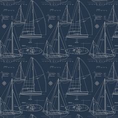 a blueprint drawing of sailboats on the water