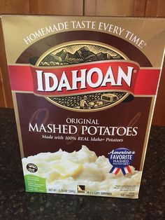 a box of mashed potatoes sitting on top of a counter