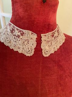 "Point de Gaze hand done antique lace. ivory color, there are a few small holes and a couple of light stains. small collars like this were from the early 1800s. 2\" x 16\" neck" Wedding Lace Collar, Vintage Lace Collar, Alencon Lace, Antique Linens, Antique Lace, Lace Collar, Light Stain, Ivory Color, Beautiful Patterns