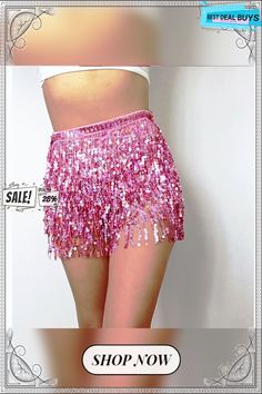 Women's Skirt Asymmetrical Polyester Sequin Black Silver Pink Red Skirts Summer Sequins Tassel Fringe Sparkle Sexy Sparkle & Shine Performance Club One-size Summer Party Hip-length Skirt, Fitted Bottoms With Tassels For Festival, Hip-length Summer Party Skirt, Hip-length Shorts For Summer Parties, Summer Club Mini Bottoms, Pink Bottoms For Summer Costume Party, Pink Bottoms For Costume Party In Summer, Flirty Mini Shorts For Party, Pink Club Skirt For Summer