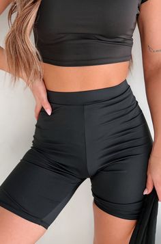 Hustle For The Muscle High Waist Biker Shorts (Black) - NanaMacs High Waist Black Shorts For Swimming, High Stretch Black Athletic Shorts For Summer, High Stretch Biker Shorts For Summer Sports, Black High-waist High-stretch Biker Shorts, Stretch Biker Shorts For Summer Sports, Black Biker Shorts For Gym In Summer, Summer Biker Shorts With Built-in Shorts, Black Biker Shorts For Summer Gym, Black Summer Biker Shorts For Workout