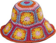 Colorful Bohemian Beach Sun Hat, Spring Bohemian Crochet Hat, Multicolor Sun Hat For Summer Festival, Multicolor Woven Crochet Hat For Spring, Retro Summer Festival Hats, Bohemian Brimmed Crochet Hat, Bohemian Crochet Hat For Spring Vacation, Bohemian Multicolor Crochet Hat For Vacation, Bohemian Multicolor Handmade Crochet Hat