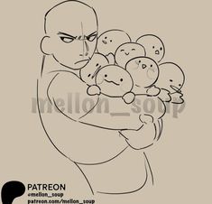 a drawing of a man holding a bunch of babies in his arms with the caption patreon