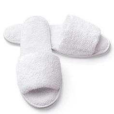 Slippers - Open Toe - Terry / Men's / White Spa slippers are ideal for keeping your feet warm and dry while navigating the bathroom or the rest of the house. The special non-skid soles were perfected by years of spa experience. Every time you nestle your feet into the cushy foam lining you'll feel the difference. Convenience meets Luxury... These semi-reusable slippers give you the convenience of disposable slippers, but allows your business to experience the luxury of plush, new slippers for ev Luxury White Slip-on Slippers, Cheap White Cushioned Slippers, Slippers White, Spa Prices, Spa Slippers, Terry Robe, Open Toe Slippers, Toes Designs, Spa Experience