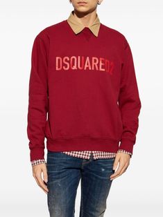 Find DSQUARED2 Logo-print Cotton Sweatshirt on Editorialist. clay red cotton jersey texture crew neck long sleeves logo print to the front ribbed cuffs and hem Distressed Sweaters, Mens Scarves, Scarf Men, Suit Accessories, Rugby Shirt, Sweaters Knitwear, Double Breasted Suit, Flip Flop, Logo Print