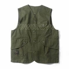 Fashion Leisure Men's Sleeveless Single Breasted Vest Vintage Loose Tops | eBay Casual Green Sleeveless Vest, Utility Cotton Sleeveless Tops, Casual Cotton Sleeveless Vest, Casual Sleeveless Cotton Vest, Casual Cotton Tank Top With Pockets, Military Style Sleeveless Vest With Pockets, Military Sleeveless Vest With Pockets, Summer Khaki Vest With Pockets, Solid Sleeveless Top With Pockets