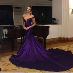 MissZhu Bridal on Storenvy Purple Mermaid Prom Dress, Prom Dresses Off The Shoulder, Dresses Off The Shoulder, Purple Mermaid, Chapel Train, Evening Formal, Evening Gowns Formal, Stretch Satin, Mermaid Prom Dresses