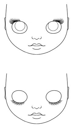 an outline of a doll's face with two eyes and one nose, which is closed