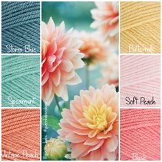 the different colors of yarn and flowers