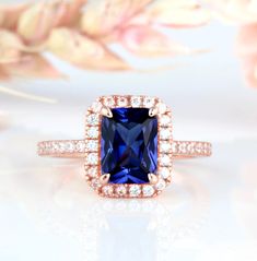 Rae Ceylon Sapphire Ring- 14K Rose Gold Vermeil Blue Gemstone Engagement Rings, Emerald Cut Sapphire Ring, Ceylon Sapphire Ring, Ring Emerald Cut, September Birthstone Jewelry, Ceylon Sapphire, Sapphire Engagement Ring Blue, Ring Emerald, Sapphire Color