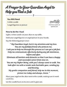 an email form with the words, prayer to your guardian angel to help you find a job