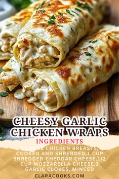 Cheesy Garlic Chicken Wraps Cheesy Garlic Chicken, Plain Chicken Recipe, Chicken Shredded, Healthy Chicken Recipes Easy, Cooked Chicken, Cheesy Potatoes, Chicken Wraps, Rachael Ray, Garlic Chicken