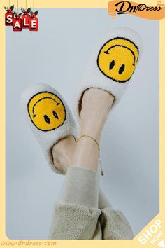 Smiley Fuzzy Slippers Cute Slippers, Soft Slippers, Fuzzy Slippers, Smile On, Real Beauty, Mini Dress With Sleeves, Me Time, You Happy, Night In