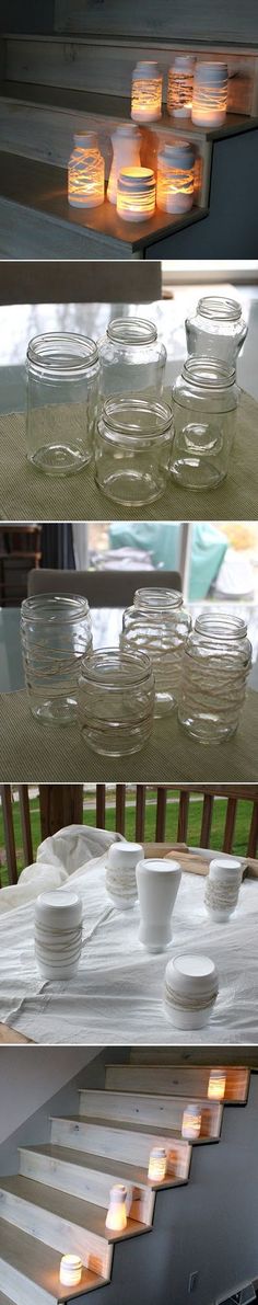 several different shots of candles in glass bowls