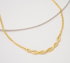 Sexy, sparkly, and suited to dressing up your most glam necklines, this twist-design and Forzatina chain necklace is a total tastemaker piece. Elegant Gold Chain Choker For Formal Events, Elegant Gold Chain Choker For Formal Occasions, Elegant Diamond Necklace With Chain For Party, Glamorous Party Necklace With Gold Chain, Elegant Evening Chain Necklace With Adjustable Chain, Elegant Infinity Chain Necklace, Elegant Diamond Choker Necklace For Party, Elegant Infinity Necklace For Party, Elegant Party Diamond Choker Necklace