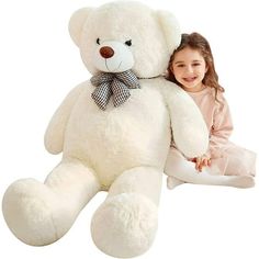 Our stuffed animals are made of high quality skin friendly materials, it's both durable and incredibly soft to the touch and hug. This big teddy bear plush toy is skin-friendly and eco-friendly, making it a great gift for birthdays or festivals. This stuffed animal toy can also be used to decorate children's rooms, the huggable design will make your child feel ease and comfortable. Size: 47".  Color: White. Oversized Plushie, Big Stuffed Animal, Vermont Teddy Bears, Giant Stuffed Animals, Large Teddy Bear, Big Teddy Bear, Big Teddy, Giant Teddy Bear, Giant Teddy