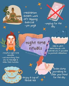 You are guaranteed a relaxing night by incorporating at least 3 of these rituals into your daily night time routine ✨🌛 In order for your body to relax it has to understand it’s time to relax. My favorite nightly routine to unwind at night is a nice warm cup of tea. The whole act of making the tea & holding the warm mug in my hand while I watch my favorite shows lets me body & mind know this is our time to ✨chill✨ What’s a staple in your night time routine? • • • • #holisticwellness #holi... Night Spiritual Routine, Night Rituals Witch, Night Time Wind Down Routine, Nighttime Rituals Witch, Witch Night Routine, Spiritual Night Routine, Night Time Rituals, Night Time Activities, Night Journaling