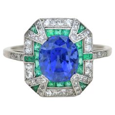 Edwardian Platinum 3.7 Carat Sapphire Emerald Diamond Ring For Sale at 1stDibs Antique Emerald Ring, Haute Jewelry, Emerald Ring Vintage, Antique Engagement Rings Vintage, Emerald Rings, Emerald Diamond Ring, Ceylon Sapphire, Bangles Jewelry Designs, Antique Engagement Rings