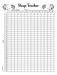 a printable sleep tracker with flowers and leaves on the top, in black and white