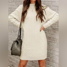 Solid Color Crew Neck Sweater Dress, Casual Long Sleeve Cable Knitted Dress Boutique Brand Boutique Sizing Chart (Size Tags Are In Letters): Standard Sizes: S (4), M (6), L (8/10), Xl (12), Xxl (14) !!*Please Note*!! *This Is A Pre-Order Item And Requires A Longer Than Usual Shipping Time. Please Allow 7-14 Business Days Before Shipping.* Please Consider This Time Frame Before Placing Your Order. Thank You For Your Patience And Understanding, As This Helps Us Manage Our Inventory Levels And Crea Cozy Long Sleeve Cable Knit Dress, Cable Knit Long Sleeve Dress, Cozy Cable Knit Long Sleeve Dresses, Casual Textured Knit Sweater Dress Mini Length, Mini Length Textured Knit Sweater Dress, Textured Knit Mini Sweater Dress, Fall Cable Knit Knee-length Sweater Dress, Casual Mini Sweater Dress With Textured Knit, Casual Cable Knit Winter Dress