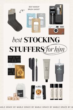 the best stocking stuff for him is shown in this poster, which features various items