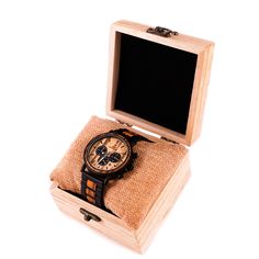 Our Light Wood Watch "Suaviter"  -  Suaviter meaning gentle in Latin will be just as the word alludes very gentle on your wrist, its matte black metal & wood combination will be a perfect fit for any color you choose to use in your outfit!
The watch is made by hand from a one-of-a-kind mix of light and medium-brown Sandalwood from South America and East Africa.
The size of the watch wristband can be changed by removing a few connections from the bracelet itself. Black Chronograph Watch As Gift, Brown Watch Accessories With Subdials As Gift, Brown Automatic Watch Ideal For Gift, Wooden Watches With Round Dial As Gift, Wooden Watches As Gifts, Brown Chronograph Watch With Round Dial As Gift, Leather Strap Watch As Gift, Leather Strap Watches As Gifts, Brown Chronograph Watch With Subdials As Gift