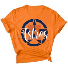 Astros T-Shirt Astros Shirt Ideas, Orange Short Sleeve T-shirt For Game Day, Orange Cotton T-shirt For Game Day, Orange Graphic Print Tops For Fan Merchandise, Orange Tops For Game Day With School Spirit, Sporty Orange Tops For Game Day, Collegiate Orange Tops For Game Day, Orange Crew Neck Top For Sports Season, Game Day Baseball T-shirt With Logo Print