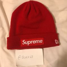 Red Supreme New York Box Logo New Era Hat! Very Rare. One Size Fits All Red Cotton Snapback Hat For Streetwear, Red Hip Hop Snapback Hat, Supreme Wool Hat, Collegiate Red Snapback Hat, Supreme Camp Cap, Supreme Hat, Supreme Accessories, New Era Hat, Box Logo