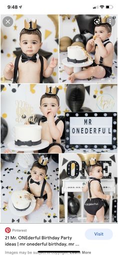 a collage of photos from a baby's first birthday